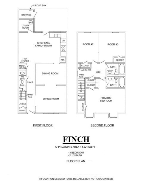 Floor plan for 3 beds, 2.5 baths, 1621 sqft